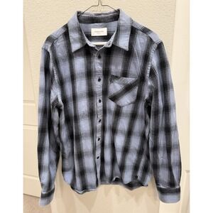 Ovadia & Sons Men's Blue Plaid Long Sleeve Button-down Shirt L Modern Flannel